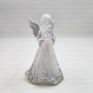 Roman LED Lite Up Angel Figurine Table Decor White Silver Glitter 3.50 in